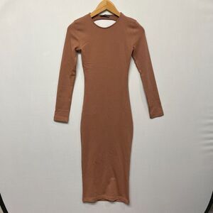 Zara Women Long Sleeve Midi Maxi Dress Size Small Brown B350 -15